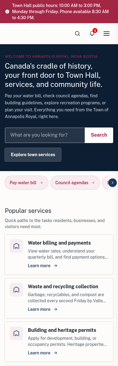 Annapolis Royal mobile homepage