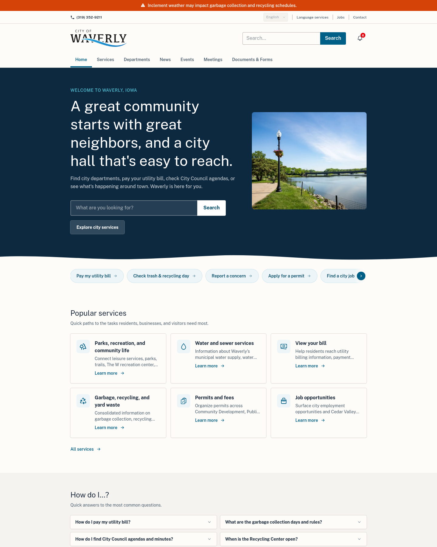 Waverly homepage on desktop