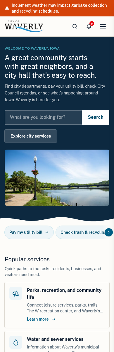 Waverly mobile homepage